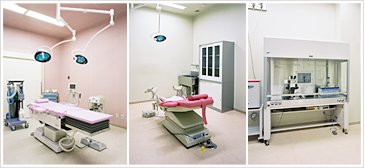 2階手術室（左）2階採卵室（中央）2階胚培養室（右）
